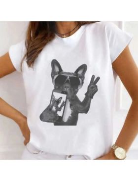 Tricou Dama Alb "Photo Pug" Engros