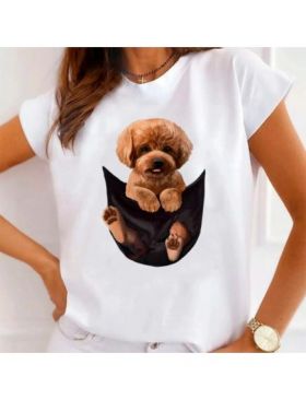 Tricou Dama Alb "Poodle" Engros