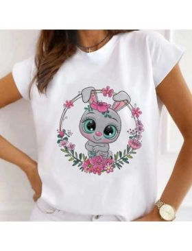 Tricou Dama Alb "Rabbit In Spring" Engros