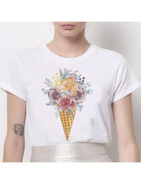 Tricou Dama Alb "Rose Cream" Engros