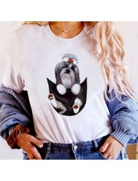 Tricou Dama Alb "Shih tzu" Engros