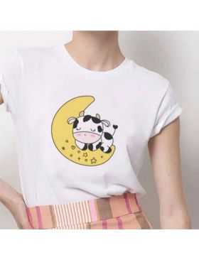 Tricou Dama Alb "Sleepy Cow" Engros