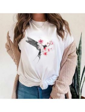 Tricou Dama Alb "Spring Birdie" Engros