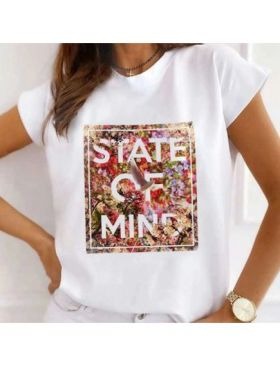 Tricou Dama Alb "State of mind" Engros