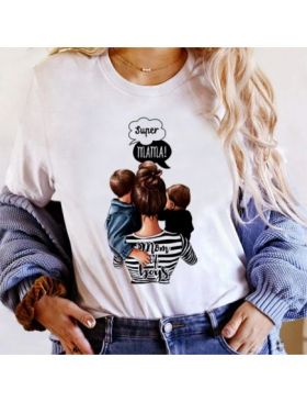 Tricou Dama Alb "Super mama of boys" Engros