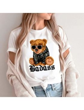 Tricou Dama Alb "Teddy Bear Badass" Engros