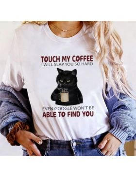 Tricou Dama Alb "Touch My Coffee" Engros