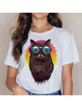 Tricou Dama Alb "Underwater Cat" Engros