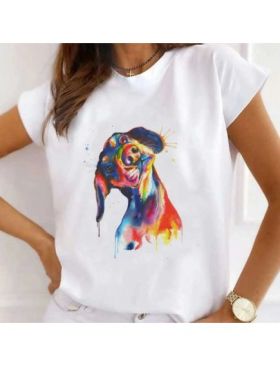 Tricou Dama Alb "Watercolor Dog" Engros