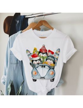 Tricou Dama Alb "Watercolor Pinguins" Engros