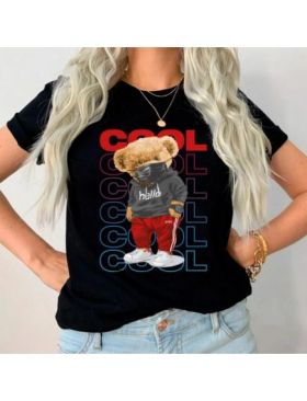 Tricou Dama Negru "Cool bear " Engros