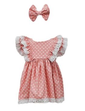 Rochie botez cu maneca scurta, 2 piese, culoare roz, en-gros