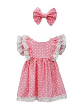Rochie botez cu maneci scurte, model Corina, culoare alb-roz, en-gros