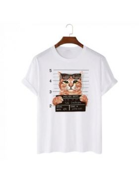 Tricou Barbati Alb "Bad Kitty" Engros