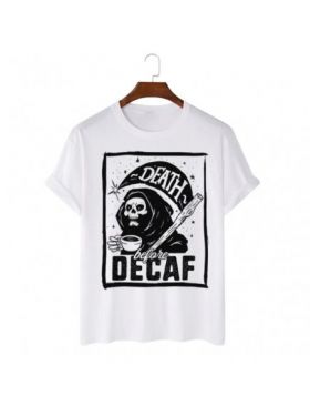 Tricou Barbati Alb "Death Before Decaf" Engros