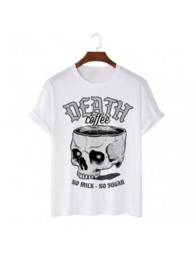 Tricou Barbati Alb "Death Coffee" Engros