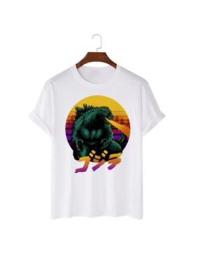 Tricou Barbati Alb "Godzilla Retrowave" Engros