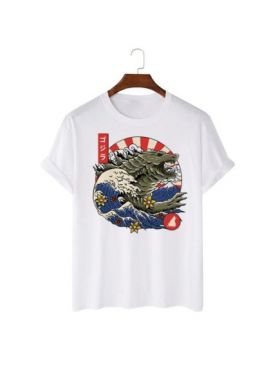 Tricou Barbati Alb "Great Wave Monster" Engros