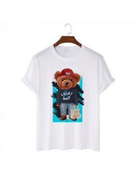 Tricou Barbati Alb "Lucky bear" Engros