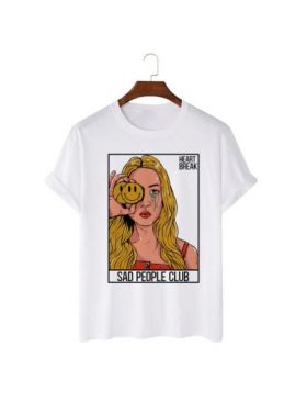 Tricou Barbati Alb "Sad People Club" Engros