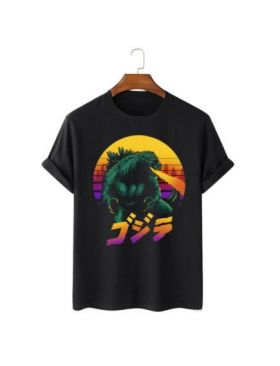 Tricou Barbati Negru "Godzilla Retrowave" Engros