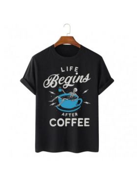 Tricou Barbati Negru "Life Begins After Coffee" Engros