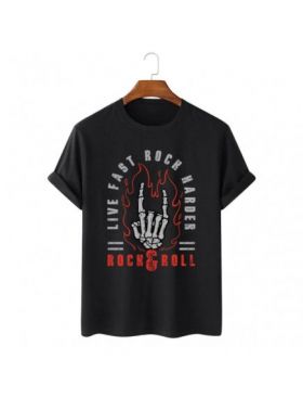 Tricou Barbati Negru "Live Fast Rock Harder" Engros