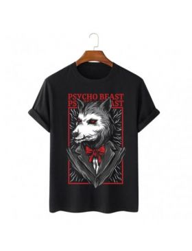 Tricou Barbati Negru "Psycho Beast" Engros