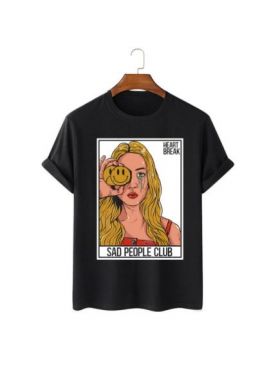 Tricou Barbati Negru "Sad People Club" Engros