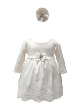 Rochie botez en-gros, cu maneca lunga, model Regina, culoare alba