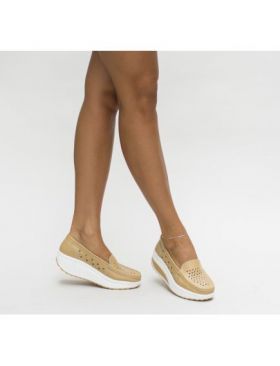Pantofi casual Engros din piele naturala dama, Buga Bej