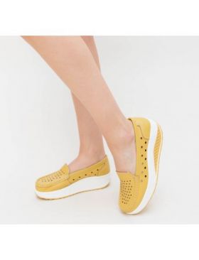 Pantofi casual Engros din piele naturala dama, Buga Galben