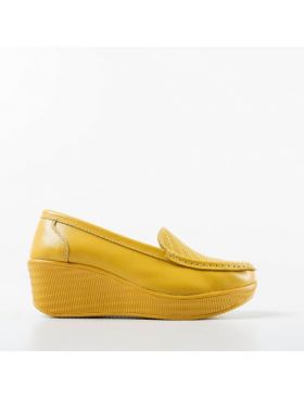 Pantofi casual Engros din piele naturala dama, Ely Galben