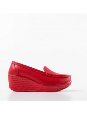 Pantofi casual Engros din piele naturala dama, Ely Rosu