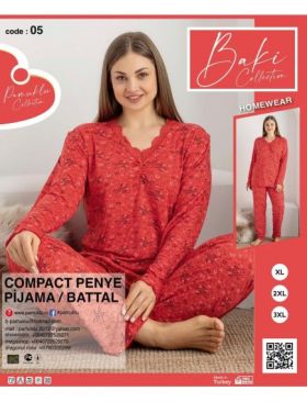 Pijamale Dama Battal Compact Penye Baki 68-1 Engros