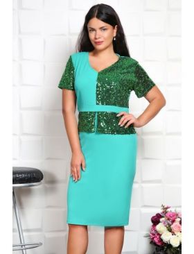 Rochie Angro Cu Paiete si Peplum Vernil