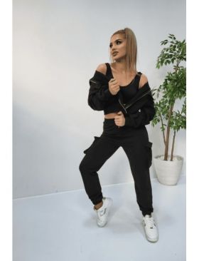 Trening dama cu pantaloni stil cargo si buzunare mari engross