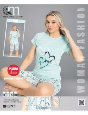 Pijama dama din bumbac cu pantaloni trei sfert engros