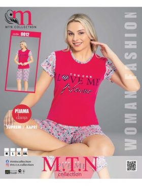 Pijama dama din bumbac cu pantaloni trei sfert engros