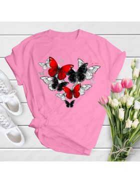 Tricou feminin Fluturi fluturi negru rosii, engros