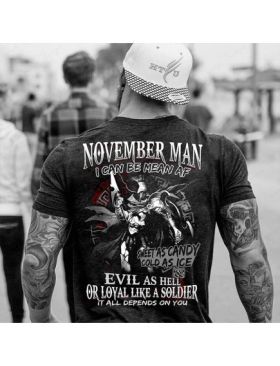 Tricou negru masculin imprimeu spate, as a November man #2 , engros