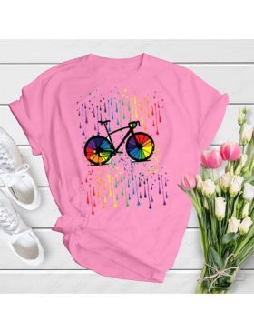Tricou feminin Simple, bicicleta si ploaie, engros