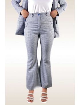 Pantalon dama carouri evazati en-gros, culoare Albastru
