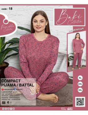 Pijamale Dama Battal Compact Penye Baki 18 Engros