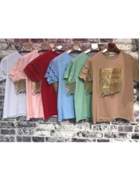 Tricou " Cantagera", cu maneca cu broderie, en-gross