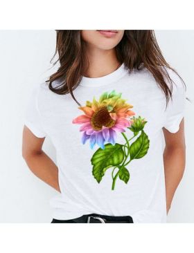Tricou feminin flori, floarea sloarelui 5, engros