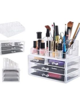 Organizator pentru Cosmetice si Bijuteri, 16 Compartimente, 4 Sertare,Suport transparent , Engros