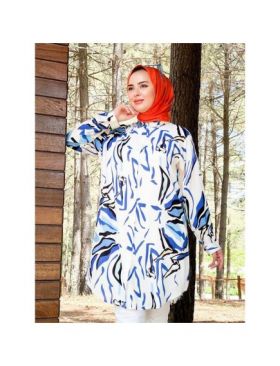 Cămașă damă cu model alb-albastru Engros