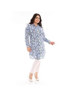 Cămașă damă cu model floral albastru Engros