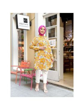Cămașă damă cu model floral portocaliu Engros